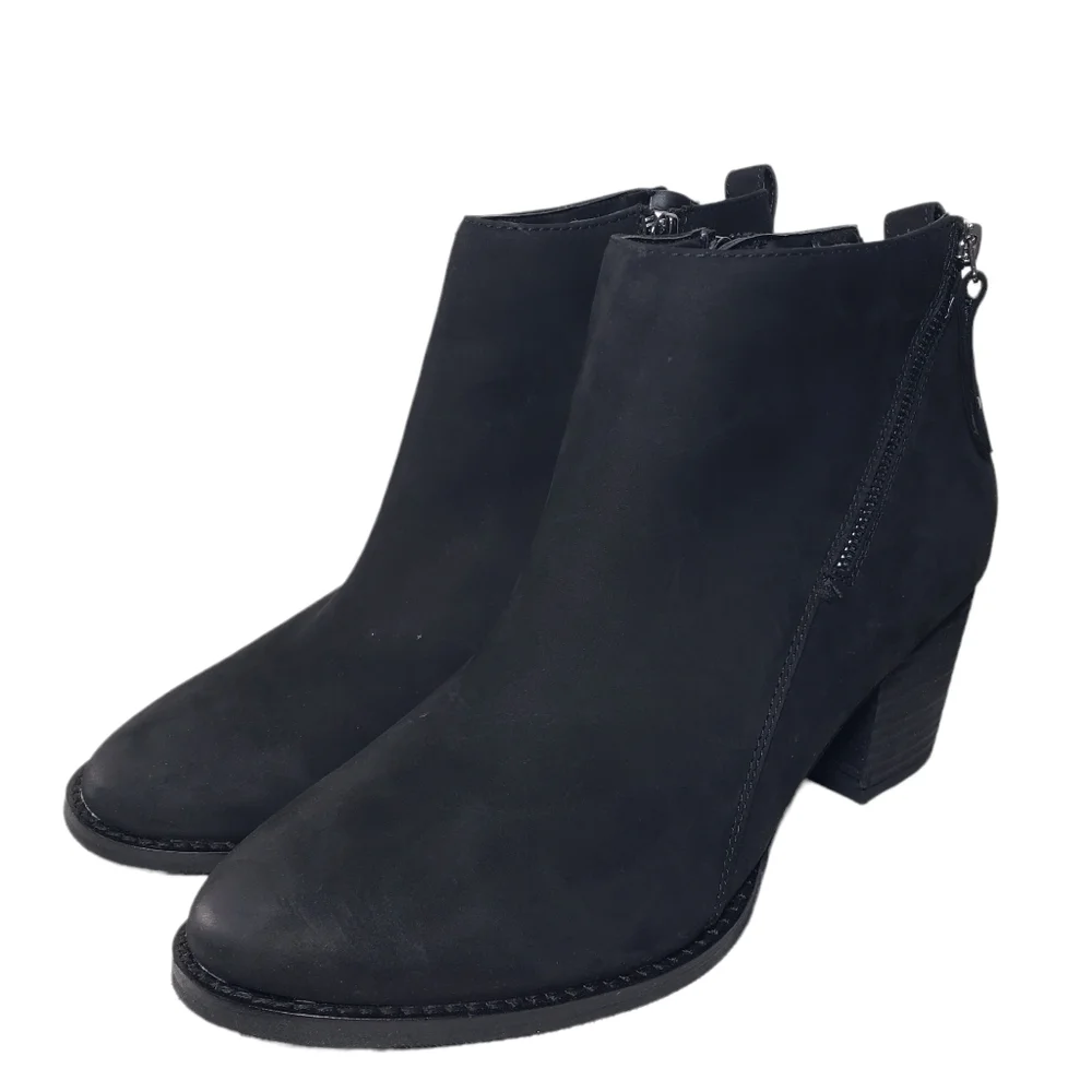 Aqua College Nancy Black Nubuck Waterproof Zip Closed Toe Booties Sz 11M